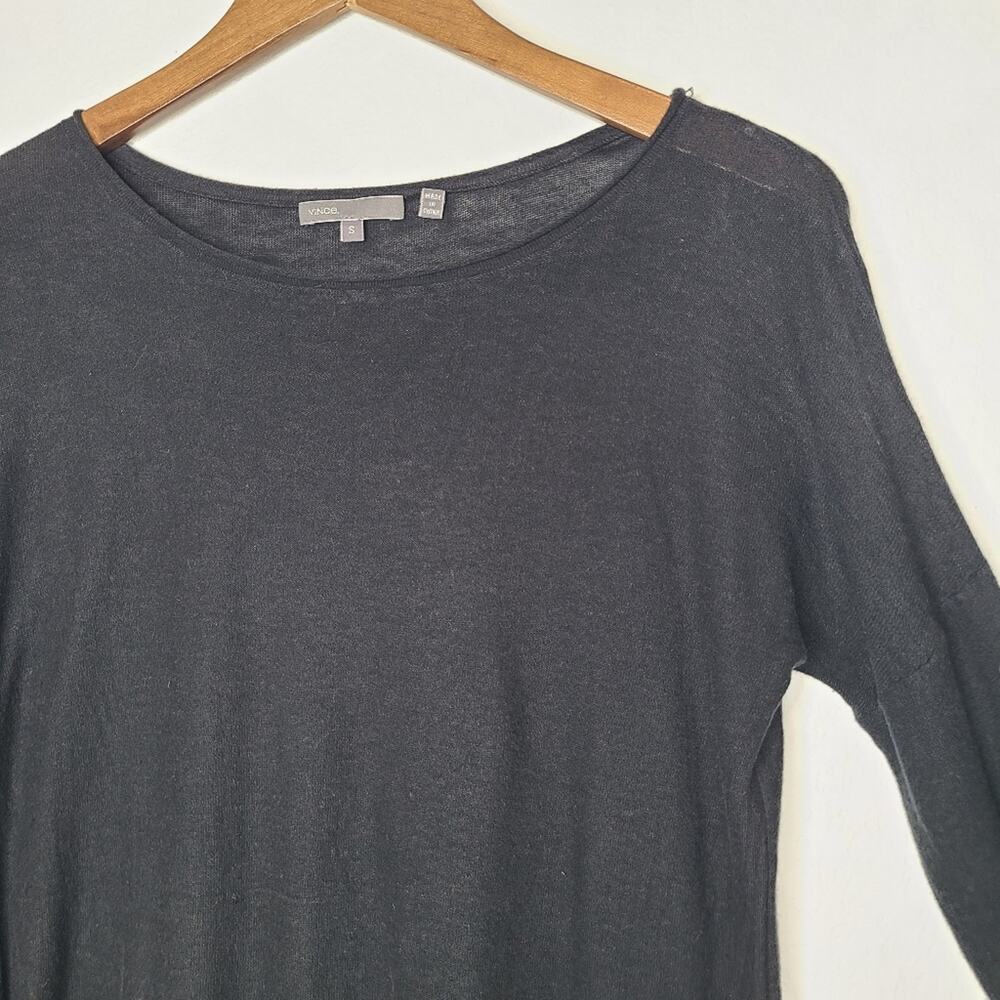 Vince Solid Black Long Sleeve Top Linen Blend Small
